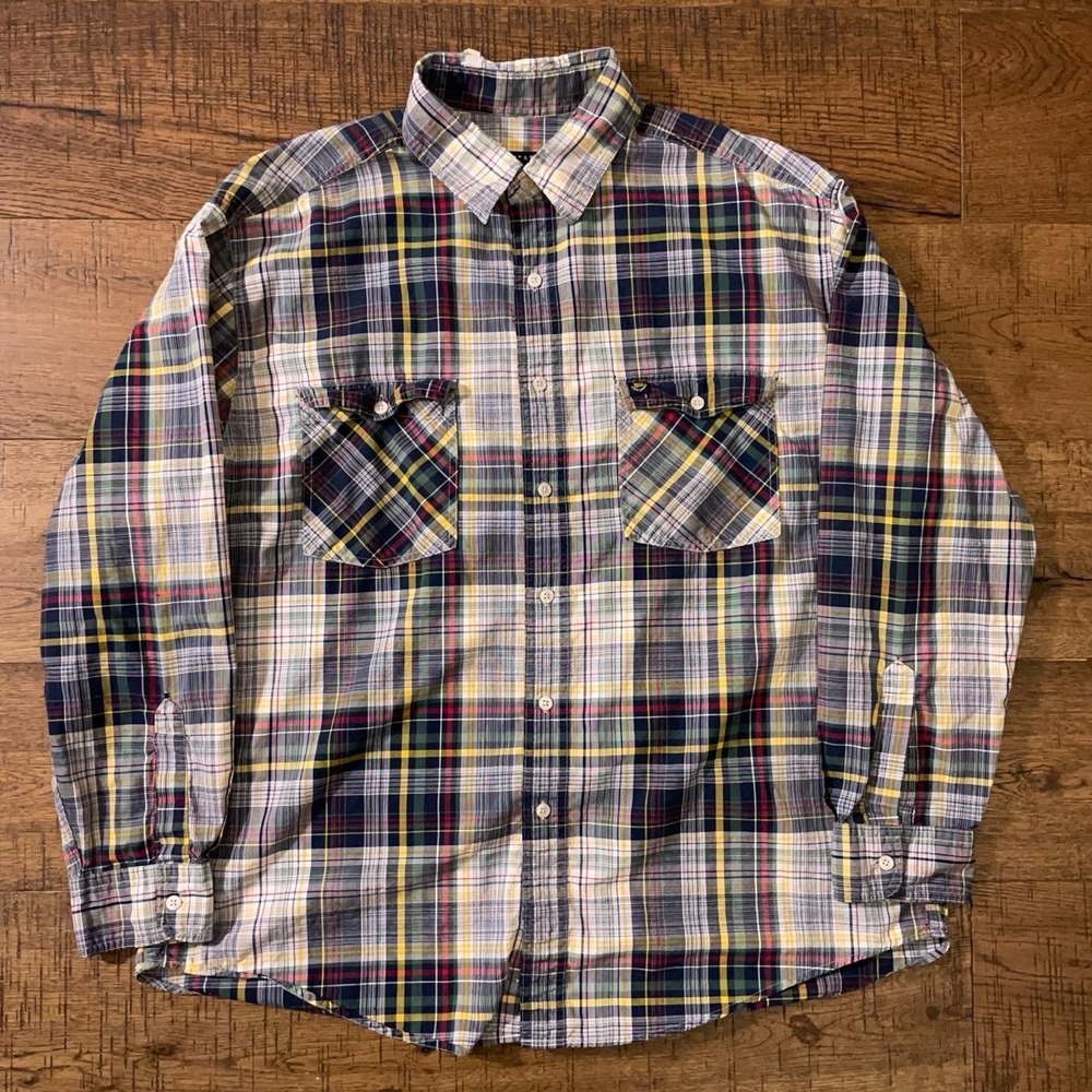 Chaps Ralph Lauren Button Up Shirt Mens L Multi Plaid Preppy Vintage Long Sleeve